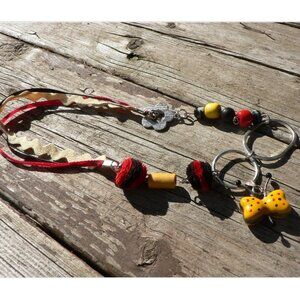 CREATION - Butterfly short necklace ribbon beads - yellow red black